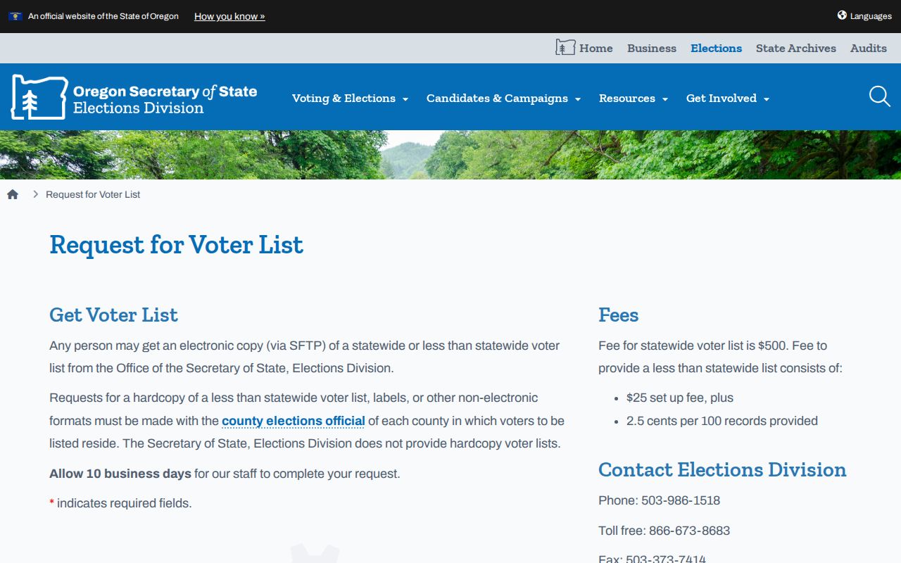 Woodburn residents directory Oregon voter-list request source
