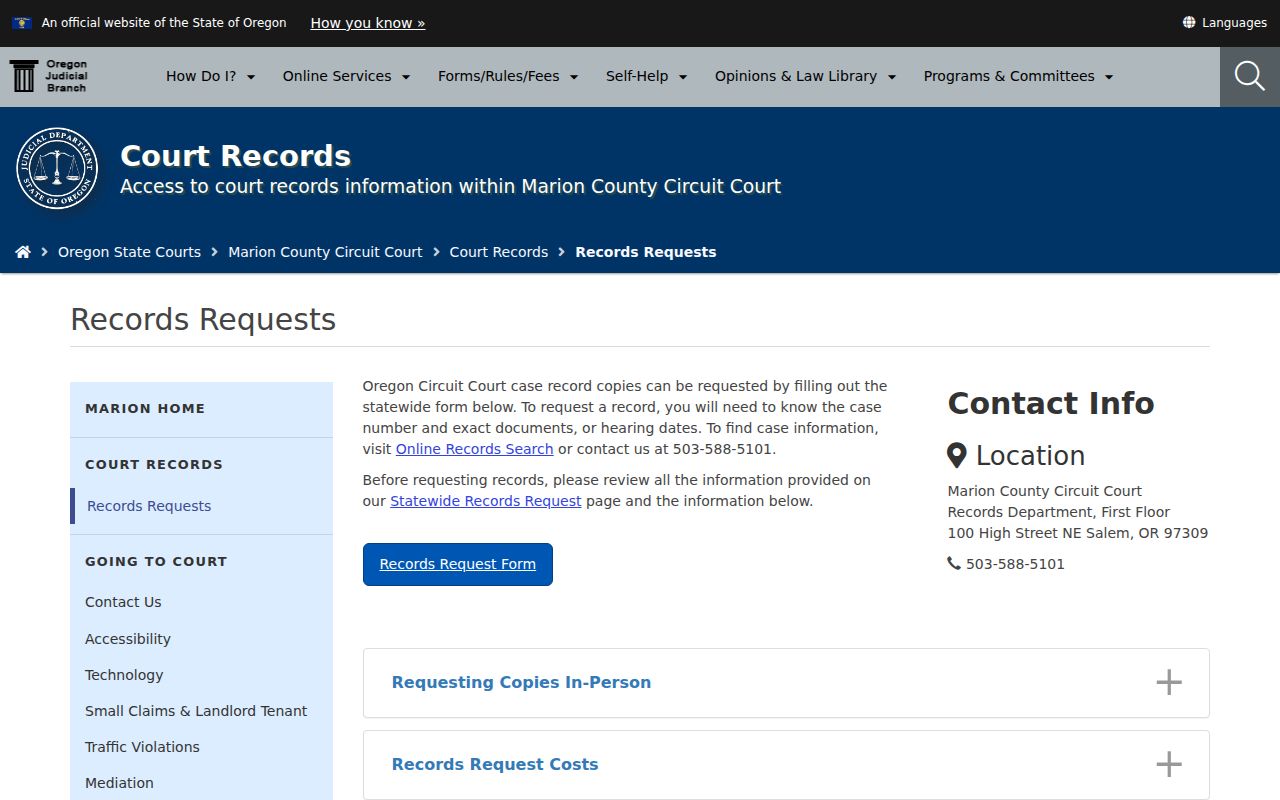 Woodburn resident lookup route through Marion Circuit Court records request information