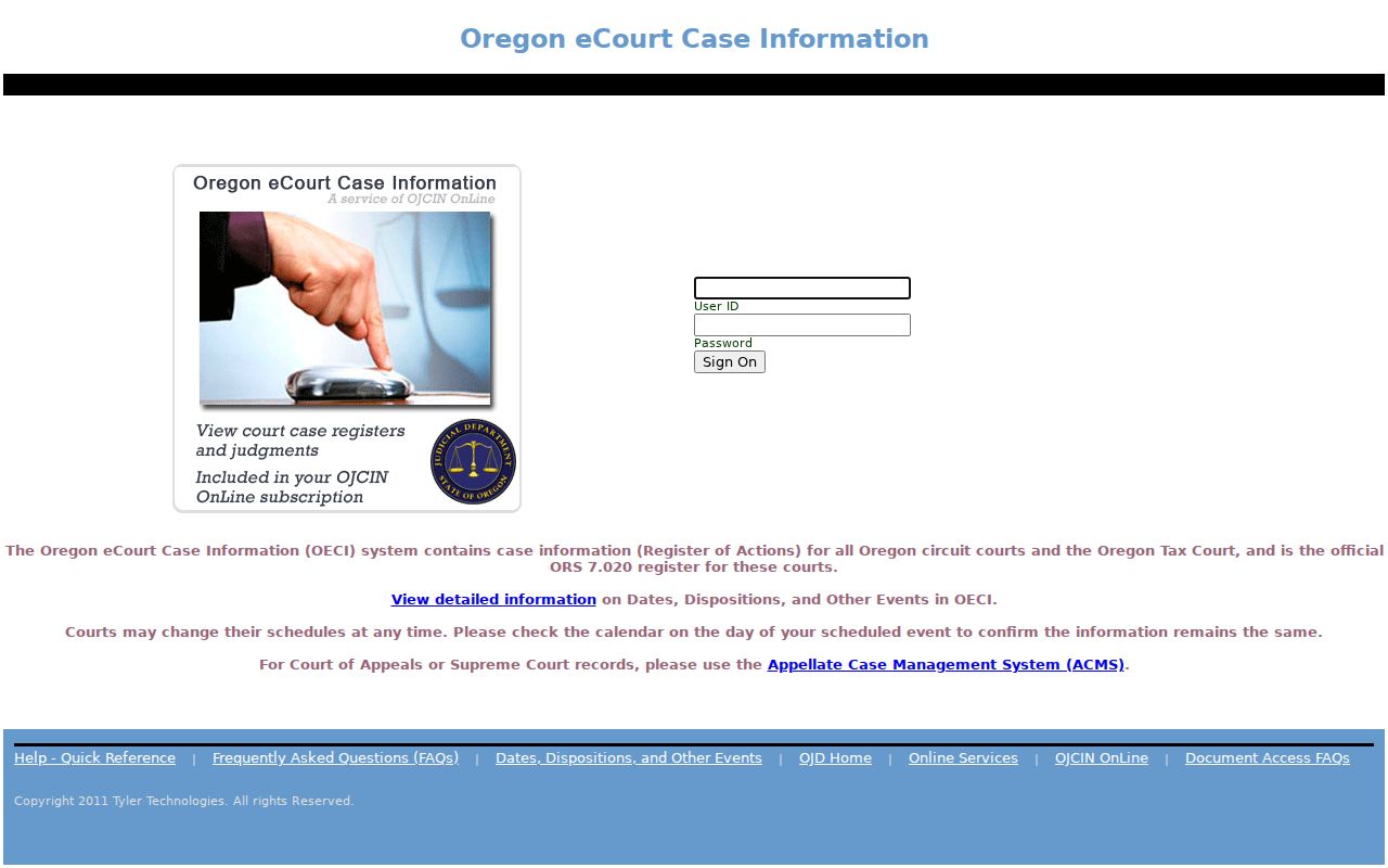 Woodburn resident lookup using the Oregon eCourt case search entry screen
